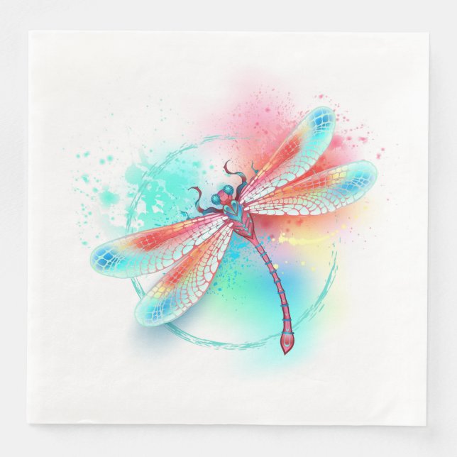 Red dragonfly on watercolor background napkin (Front)
