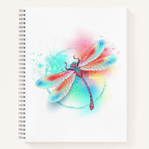 Red dragonfly on watercolor background notebook