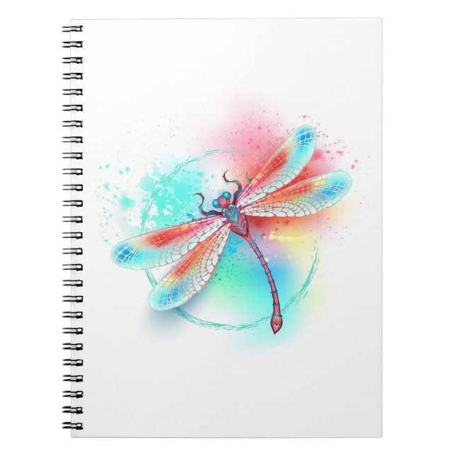 Red dragonfly on watercolor background notebook (Front)