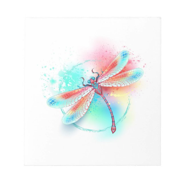 Red dragonfly on watercolor background notepad (Front)