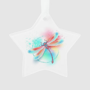 Red dragonfly on watercolor background ornament
