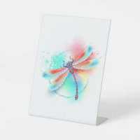 Red dragonfly on watercolor background