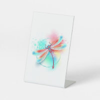 Red dragonfly on watercolor background