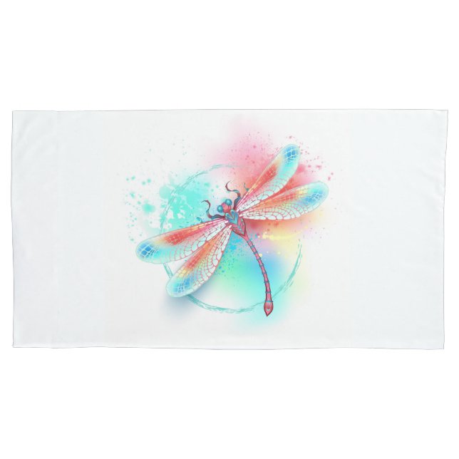 Red dragonfly on watercolor background pillowcase (Front-Left)