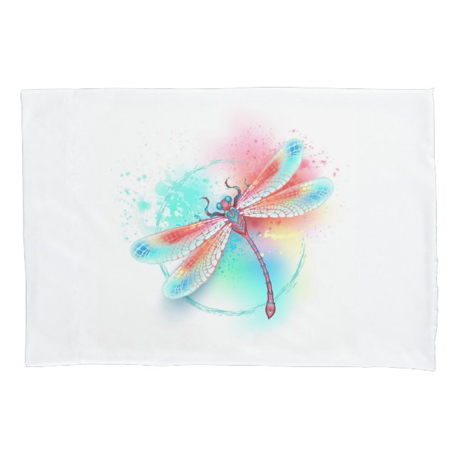 Red dragonfly on watercolor background pillowcase (Front-Left)
