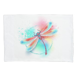 Red dragonfly on watercolor background pillowcase
