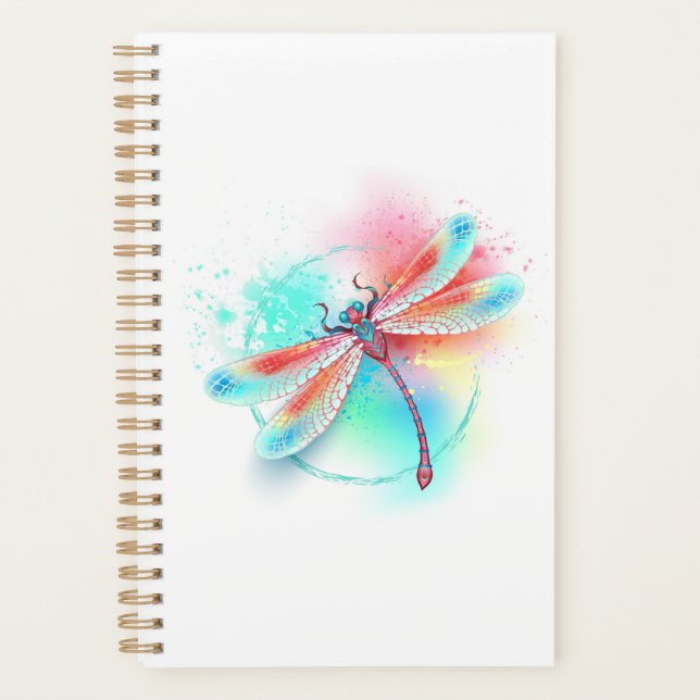 Red dragonfly on watercolor background planner (Front)