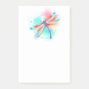 Red dragonfly on watercolor background post-it notes