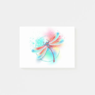 Red dragonfly on watercolor background post-it notes