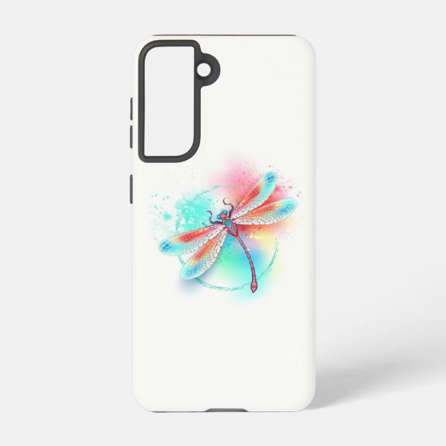 Red dragonfly on watercolor background samsung galaxy s21 case (Back)