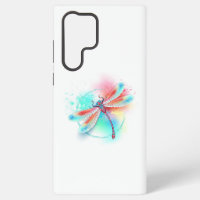 Red dragonfly on watercolor background