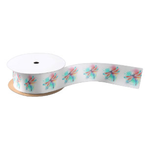 Red dragonfly on watercolor background satin ribbon