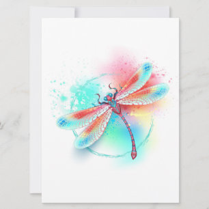 Red dragonfly on watercolor background save the date