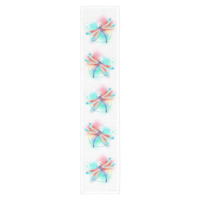 Red dragonfly on watercolor background short table runner (Front)