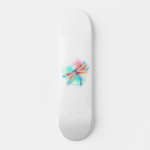 Red dragonfly on watercolor background skateboard