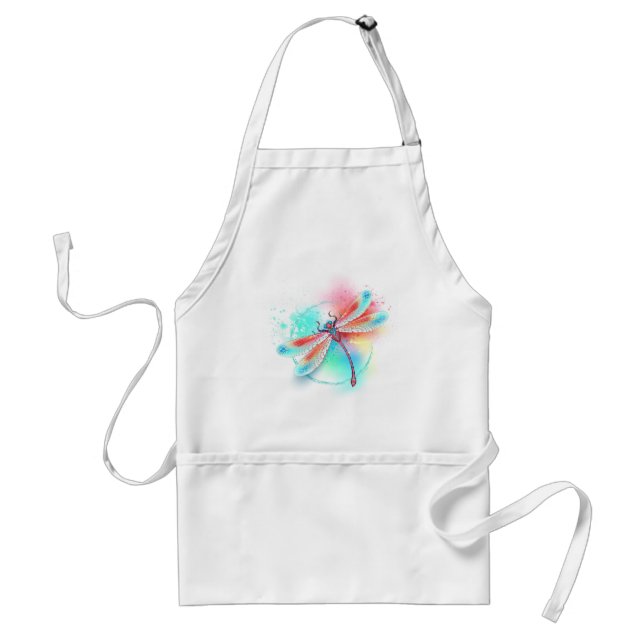 Red dragonfly on watercolor background standard apron (Front)