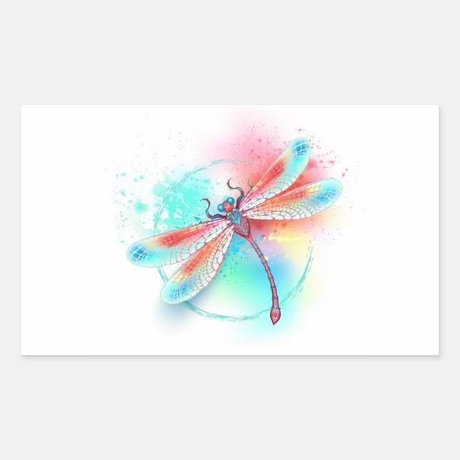 Red dragonfly on watercolor background sticker (Front)