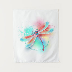 Red dragonfly on watercolor background tapestry