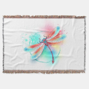 Red dragonfly on watercolor background throw blanket