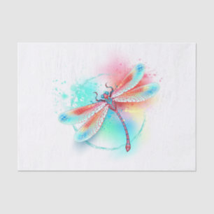 Red dragonfly on watercolor background tissue paper