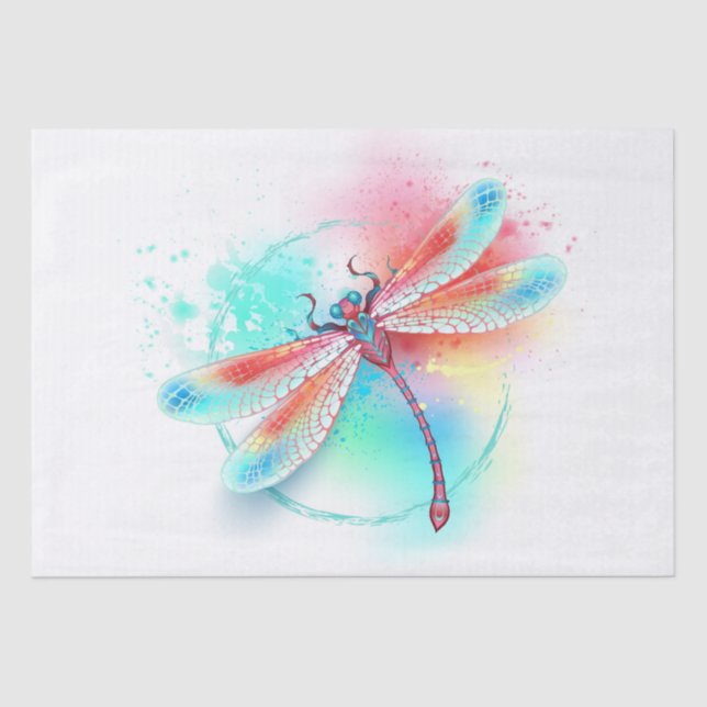 Red dragonfly on watercolor background tissue paper (Front)