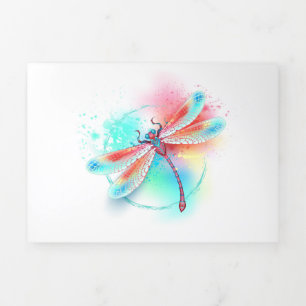 Red dragonfly on watercolor background Tri-Fold invitation