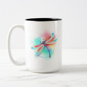 Red dragonfly on watercolor background Two-Tone coffee mug