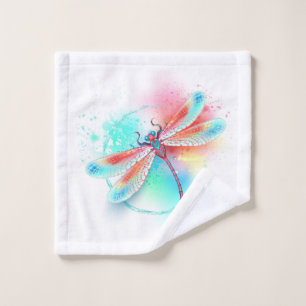 Red dragonfly on watercolor background wash cloth