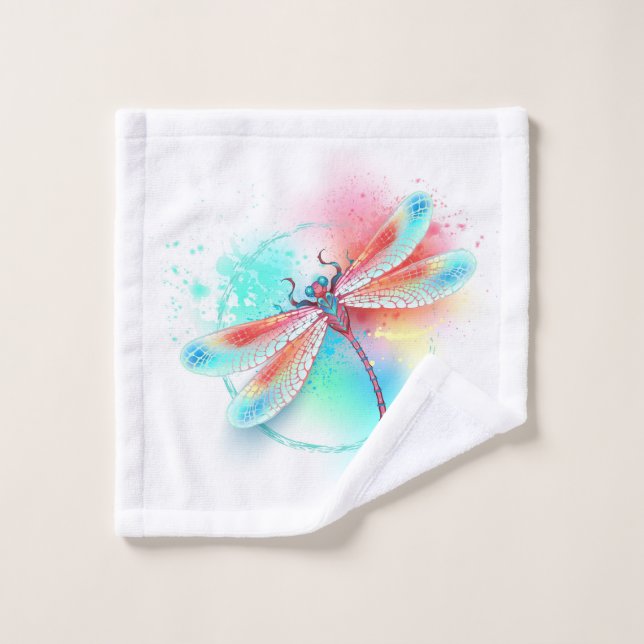 Red dragonfly on watercolor background wash cloth (Wash Cloth)