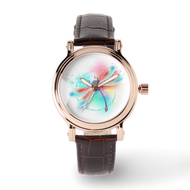 Red dragonfly on watercolor background watch (Front)