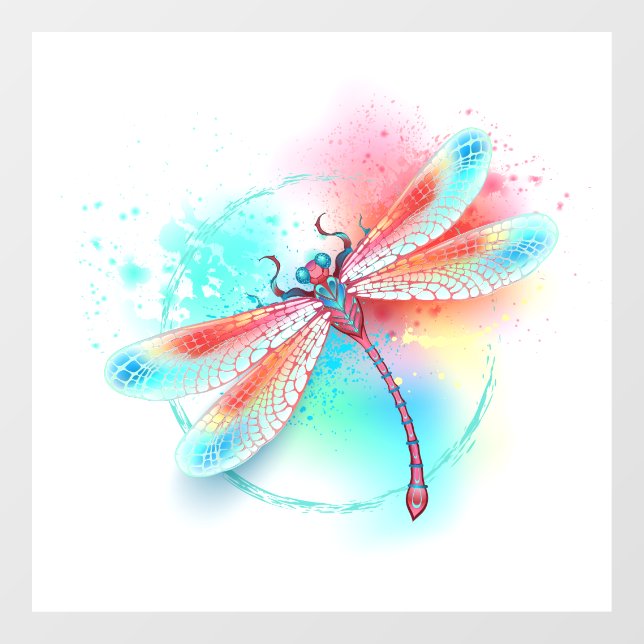 Red dragonfly on watercolor background window cling (Sheet)