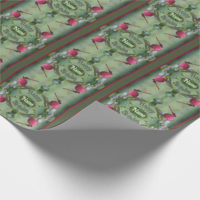 Red Dragonfly Personalized Birthday Wrapping Paper (Corner)