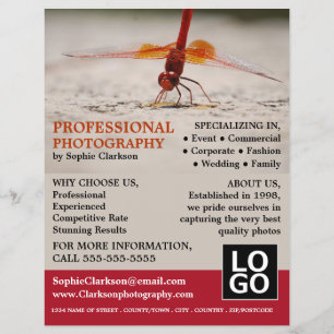 Red Dragonfly, Photography, Photographer Hire Flyer