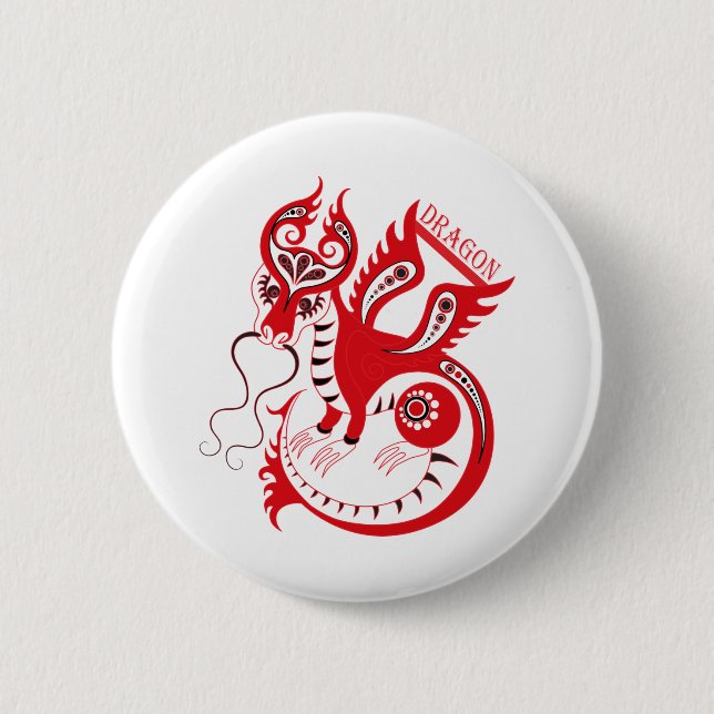 Red Drawing Chinese Dragon 2 Inch Round Button (Front)