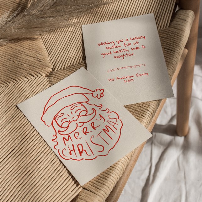 Red Drawn Santa Claus Merry Christmas Non-Photo  Holiday Card (Creator Uploaded)