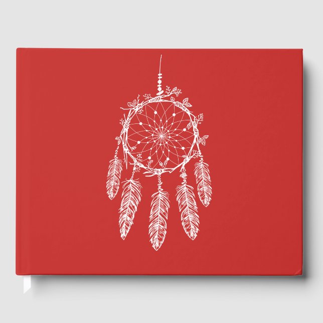 Red Dream Catcher Native American Wedding Party Guest Book (Front)