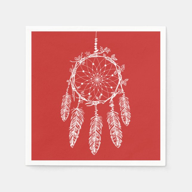 Red Dream Catcher Native American Wedding Party Napkin (Front)