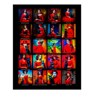 Red Dress Black Cat Art Movements Poster