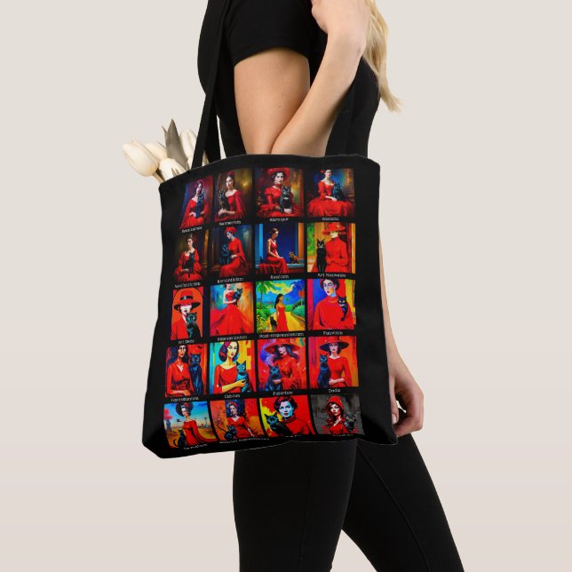 Red Dress Black Cat Art Movements Tote Bag (Close Up)