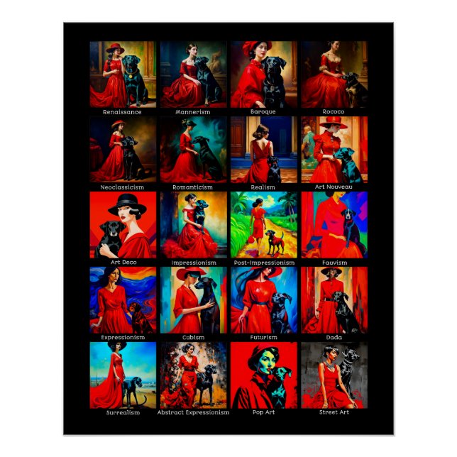 Red Dress Black Dog Art Movements Poster (Front)
