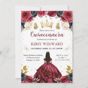 Red Dress Black Hair Princess Quinceanera Invitation