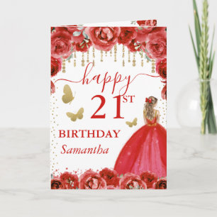 Red Dress Blonde Haired Princess Birthday Card