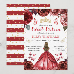 Red  Dress Blonde Haired Princess Sweet 16 Invitation