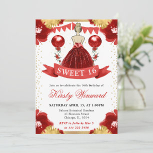 Red Dress Blonde Haired Princess Sweet 16 Invitation