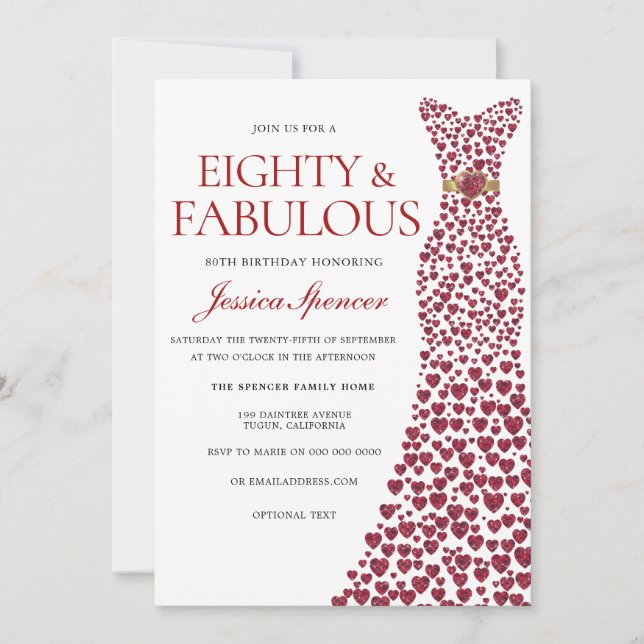 Red Dress Eighty & Fabulous 80th Birthday Party Invitation (Front)