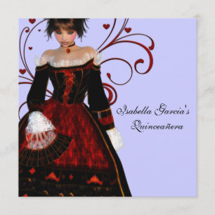 Red Dress Heart Swirls Purple Quinceanera Invitation