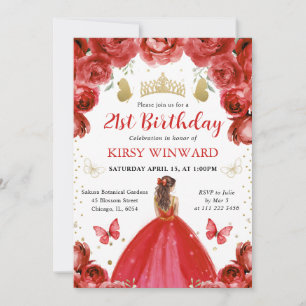Red Dress Red Haired Princess Birthday Invitation