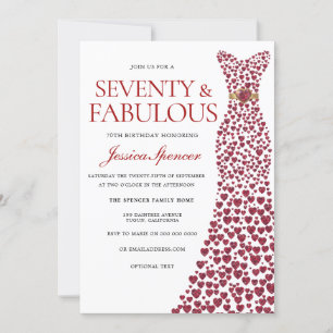 Red Dress Seventy & Fabulous 70th Birthday Party Invitation