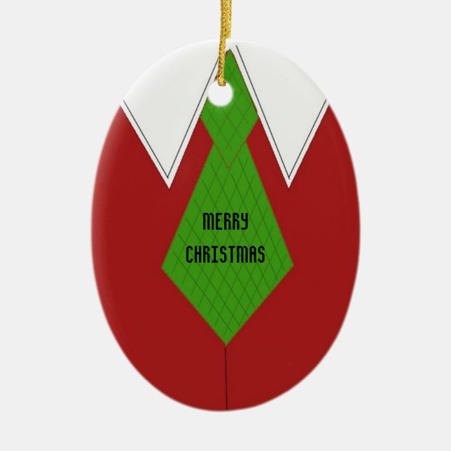 Red Dress Shirt and Tie Ceramic Ornament (Front)