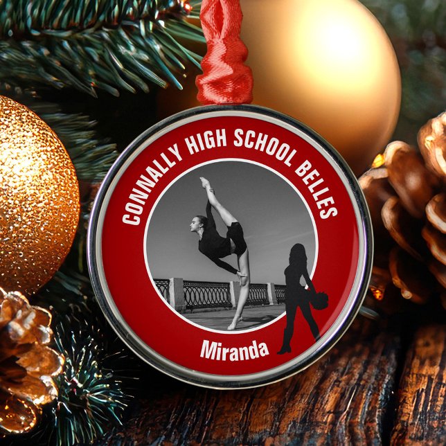 Red Drill Team Photo High School Dancer Christmas Metal Ornament (Creator Uploaded)